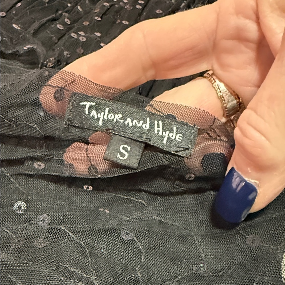 Tayloe & Hyde Black Sequin Lace Mesh Sleeveless Midi Length Layering Dress Small - Picture 8 of 8